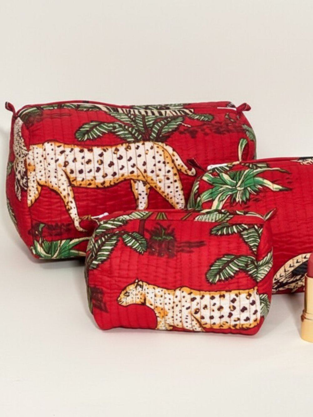 Set Of 3 Block Print Toiletry Bags, Cotton Makeup Bag, Cosmetic Bag Set, Gifts